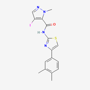 molecular formula C16H15IN4OS B10944104 N-[4-(3,4-dimethylphenyl)-1,3-thiazol-2-yl]-4-iodo-1-methyl-1H-pyrazole-5-carboxamide 