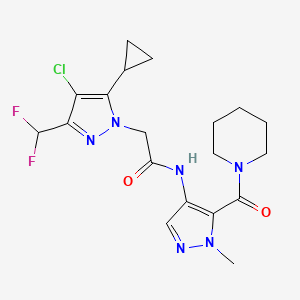 molecular formula C19H23ClF2N6O2 B10944105 2-[4-chloro-5-cyclopropyl-3-(difluoromethyl)-1H-pyrazol-1-yl]-N-[1-methyl-5-(piperidin-1-ylcarbonyl)-1H-pyrazol-4-yl]acetamide 