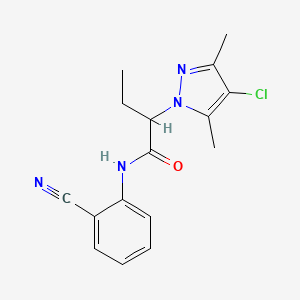 molecular formula C16H17ClN4O B10944146 2-(4-chloro-3,5-dimethyl-1H-pyrazol-1-yl)-N-(2-cyanophenyl)butanamide 