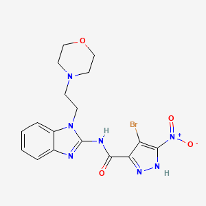 molecular formula C17H18BrN7O4 B10944152 4-bromo-N-[1-(2-morpholin-4-ylethyl)benzimidazol-2-yl]-3-nitro-1H-pyrazole-5-carboxamide 