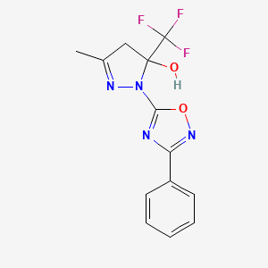 molecular formula C13H11F3N4O2 B10944160 3-methyl-1-(3-phenyl-1,2,4-oxadiazol-5-yl)-5-(trifluoromethyl)-4,5-dihydro-1H-pyrazol-5-ol 