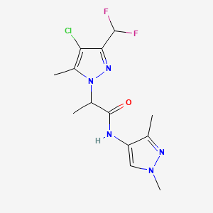 molecular formula C13H16ClF2N5O B10944189 2-[4-chloro-3-(difluoromethyl)-5-methyl-1H-pyrazol-1-yl]-N-(1,3-dimethyl-1H-pyrazol-4-yl)propanamide 