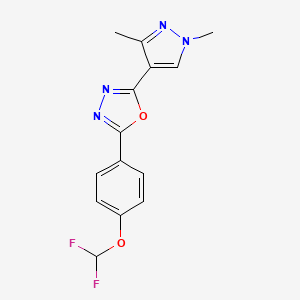 molecular formula C14H12F2N4O2 B10944207 2-[4-(difluoromethoxy)phenyl]-5-(1,3-dimethyl-1H-pyrazol-4-yl)-1,3,4-oxadiazole 