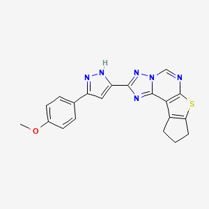 molecular formula C20H16N6OS B10944240 2-[5-(4-methoxyphenyl)-1H-pyrazol-3-yl]-9,10-dihydro-8H-cyclopenta[4,5]thieno[3,2-e][1,2,4]triazolo[1,5-c]pyrimidine 