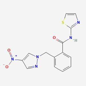 molecular formula C14H11N5O3S B10944267 2-[(4-nitro-1H-pyrazol-1-yl)methyl]-N-(1,3-thiazol-2-yl)benzamide 