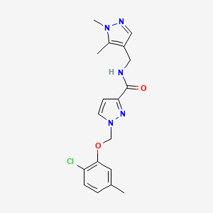 molecular formula C18H20ClN5O2 B10944273 1-[(2-chloro-5-methylphenoxy)methyl]-N-[(1,5-dimethyl-1H-pyrazol-4-yl)methyl]-1H-pyrazole-3-carboxamide 