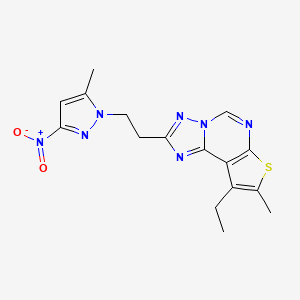 molecular formula C16H17N7O2S B10944310 9-ethyl-8-methyl-2-[2-(5-methyl-3-nitro-1H-pyrazol-1-yl)ethyl]thieno[3,2-e][1,2,4]triazolo[1,5-c]pyrimidine 