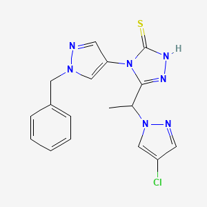 molecular formula C17H16ClN7S B10944331 4-(1-benzyl-1H-pyrazol-4-yl)-5-[1-(4-chloro-1H-pyrazol-1-yl)ethyl]-4H-1,2,4-triazole-3-thiol 