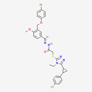 N'-[(E)-{3-[(4-bromophenoxy)methyl]-4-methoxyphenyl}methylidene]-2-({5-[2-(4-chlorophenyl)cyclopropyl]-4-ethyl-4H-1,2,4-triazol-3-yl}sulfanyl)acetohydrazide