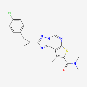 molecular formula C20H18ClN5OS B10944431 2-[2-(4-Chlorophenyl)cyclopropyl]-N~8~,N~8~,9-trimethylthieno[3,2-E][1,2,4]triazolo[1,5-C]pyrimidine-8-carboxamide 