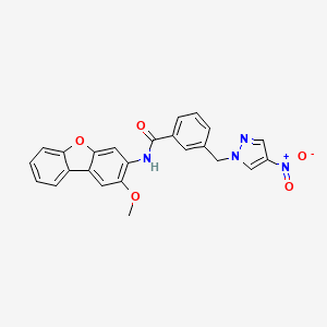 molecular formula C24H18N4O5 B10944452 N-(2-methoxydibenzo[b,d]furan-3-yl)-3-[(4-nitro-1H-pyrazol-1-yl)methyl]benzamide 