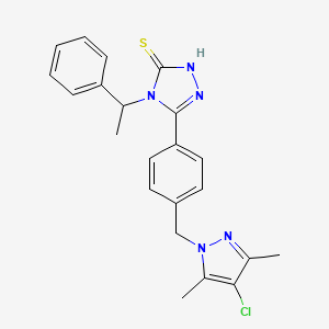 molecular formula C22H22ClN5S B10944466 5-{4-[(4-chloro-3,5-dimethyl-1H-pyrazol-1-yl)methyl]phenyl}-4-(1-phenylethyl)-4H-1,2,4-triazole-3-thiol 