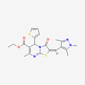 ethyl (2E)-7-methyl-3-oxo-5-(thiophen-2-yl)-2-[(1,3,5-trimethyl-1H-pyrazol-4-yl)methylidene]-2,3-dihydro-5H-[1,3]thiazolo[3,2-a]pyrimidine-6-carboxylate