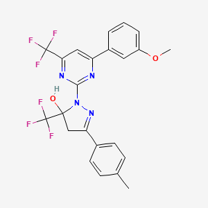 molecular formula C23H18F6N4O2 B10944508 1-[4-(3-methoxyphenyl)-6-(trifluoromethyl)pyrimidin-2-yl]-3-(4-methylphenyl)-5-(trifluoromethyl)-4,5-dihydro-1H-pyrazol-5-ol 