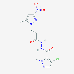 4-chloro-1-methyl-N'-[3-(5-methyl-3-nitro-1H-pyrazol-1-yl)propanoyl]-1H-pyrazole-5-carbohydrazide