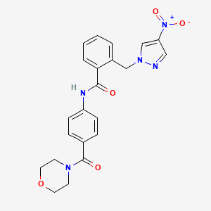 molecular formula C22H21N5O5 B10944545 N-[4-(morpholin-4-ylcarbonyl)phenyl]-2-[(4-nitro-1H-pyrazol-1-yl)methyl]benzamide 