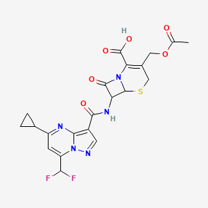 3-[(Acetyloxy)methyl]-7-({[5-cyclopropyl-7-(difluoromethyl)pyrazolo[1,5-a]pyrimidin-3-yl]carbonyl}amino)-8-oxo-5-thia-1-azabicyclo[4.2.0]oct-2-ene-2-carboxylic acid