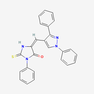 molecular formula C25H18N4OS B10944616 (5E)-5-[(1,3-diphenyl-1H-pyrazol-4-yl)methylidene]-3-phenyl-2-thioxoimidazolidin-4-one 