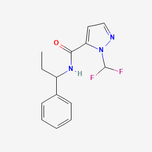 molecular formula C14H15F2N3O B10944623 1-(difluoromethyl)-N-(1-phenylpropyl)-1H-pyrazole-5-carboxamide 