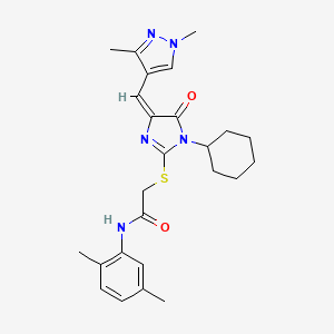 molecular formula C25H31N5O2S B10944651 2-({(4E)-1-cyclohexyl-4-[(1,3-dimethyl-1H-pyrazol-4-yl)methylidene]-5-oxo-4,5-dihydro-1H-imidazol-2-yl}sulfanyl)-N-(2,5-dimethylphenyl)acetamide 