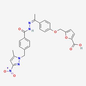 5-[(4-{(1Z)-1-[2-({4-[(5-methyl-3-nitro-1H-pyrazol-1-yl)methyl]phenyl}carbonyl)hydrazinylidene]ethyl}phenoxy)methyl]furan-2-carboxylic acid