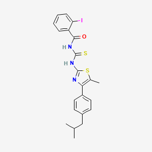 molecular formula C22H22IN3OS2 B10944779 2-iodo-N-({5-methyl-4-[4-(2-methylpropyl)phenyl]-1,3-thiazol-2-yl}carbamothioyl)benzamide 