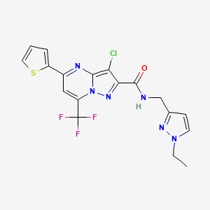 molecular formula C18H14ClF3N6OS B10944830 3-chloro-N-[(1-ethyl-1H-pyrazol-3-yl)methyl]-5-(thiophen-2-yl)-7-(trifluoromethyl)pyrazolo[1,5-a]pyrimidine-2-carboxamide 