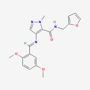 4-{[(E)-(2,5-dimethoxyphenyl)methylidene]amino}-N-(furan-2-ylmethyl)-1-methyl-1H-pyrazole-5-carboxamide