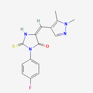 molecular formula C15H13FN4OS B10944878 (5E)-5-[(1,5-dimethyl-1H-pyrazol-4-yl)methylidene]-3-(4-fluorophenyl)-2-thioxoimidazolidin-4-one 