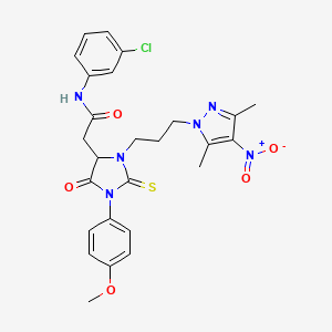 molecular formula C26H27ClN6O5S B10944925 N-(3-chlorophenyl)-2-{3-[3-(3,5-dimethyl-4-nitro-1H-pyrazol-1-yl)propyl]-1-(4-methoxyphenyl)-5-oxo-2-thioxoimidazolidin-4-yl}acetamide 