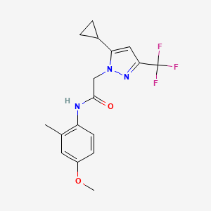 molecular formula C17H18F3N3O2 B10944960 2-[5-cyclopropyl-3-(trifluoromethyl)-1H-pyrazol-1-yl]-N-(4-methoxy-2-methylphenyl)acetamide 