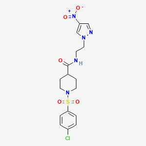 molecular formula C17H20ClN5O5S B10944964 1-[(4-chlorophenyl)sulfonyl]-N-[2-(4-nitro-1H-pyrazol-1-yl)ethyl]piperidine-4-carboxamide 