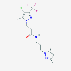 molecular formula C16H21ClF3N5O B10945037 3-[4-chloro-5-methyl-3-(trifluoromethyl)-1H-pyrazol-1-yl]-N-[3-(3,5-dimethyl-1H-pyrazol-1-yl)propyl]propanamide 