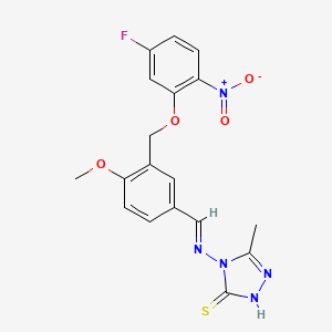 4-{[(E)-{3-[(5-fluoro-2-nitrophenoxy)methyl]-4-methoxyphenyl}methylidene]amino}-5-methyl-4H-1,2,4-triazole-3-thiol