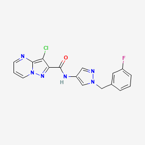 molecular formula C17H12ClFN6O B10945119 3-chloro-N-[1-(3-fluorobenzyl)-1H-pyrazol-4-yl]pyrazolo[1,5-a]pyrimidine-2-carboxamide 