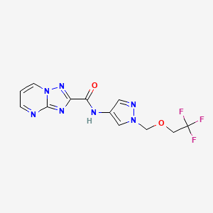 molecular formula C12H10F3N7O2 B10945139 N-{1-[(2,2,2-trifluoroethoxy)methyl]-1H-pyrazol-4-yl}[1,2,4]triazolo[1,5-a]pyrimidine-2-carboxamide 