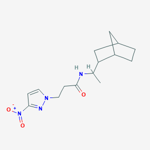 molecular formula C15H22N4O3 B10945156 N-[1-(bicyclo[2.2.1]hept-2-yl)ethyl]-3-(3-nitro-1H-pyrazol-1-yl)propanamide 