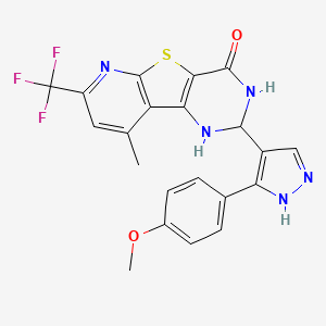 4-[5-(4-methoxyphenyl)-1H-pyrazol-4-yl]-13-methyl-11-(trifluoromethyl)-8-thia-3,5,10-triazatricyclo[7.4.0.02,7]trideca-1(9),2(7),10,12-tetraen-6-one