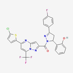 [5-(5-chlorothiophen-2-yl)-7-(trifluoromethyl)pyrazolo[1,5-a]pyrimidin-2-yl][3-(4-fluorophenyl)-5-(2-hydroxyphenyl)-4,5-dihydro-1H-pyrazol-1-yl]methanone