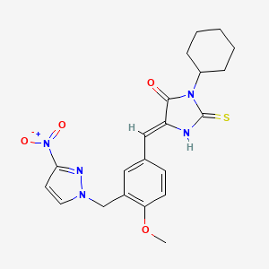 (5Z)-3-cyclohexyl-5-{4-methoxy-3-[(3-nitro-1H-pyrazol-1-yl)methyl]benzylidene}-2-sulfanyl-3,5-dihydro-4H-imidazol-4-one