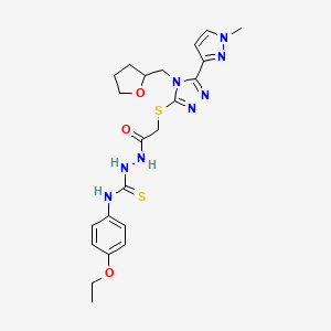 molecular formula C22H28N8O3S2 B10945192 N-(4-ethoxyphenyl)-2-({[5-(1-methyl-1H-pyrazol-3-yl)-4-(tetrahydrofuran-2-ylmethyl)-4H-1,2,4-triazol-3-yl]sulfanyl}acetyl)hydrazinecarbothioamide 