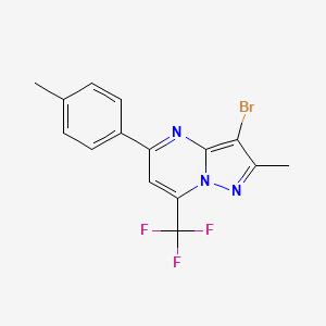 molecular formula C15H11BrF3N3 B10945266 3-Bromo-2-methyl-5-(4-methylphenyl)-7-(trifluoromethyl)pyrazolo[1,5-a]pyrimidine 