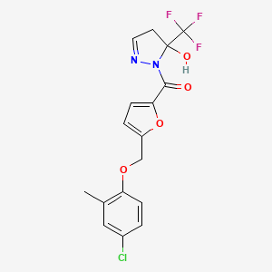 molecular formula C17H14ClF3N2O4 B10945302 {5-[(4-chloro-2-methylphenoxy)methyl]furan-2-yl}[5-hydroxy-5-(trifluoromethyl)-4,5-dihydro-1H-pyrazol-1-yl]methanone 