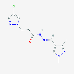 molecular formula C12H15ClN6O B10945369 3-(4-chloro-1H-pyrazol-1-yl)-N'-[(E)-(1,3-dimethyl-1H-pyrazol-4-yl)methylidene]propanehydrazide 