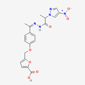 molecular formula C20H19N5O7 B10945372 5-({4-[(1Z)-1-{2-[2-(4-nitro-1H-pyrazol-1-yl)propanoyl]hydrazinylidene}ethyl]phenoxy}methyl)furan-2-carboxylic acid 