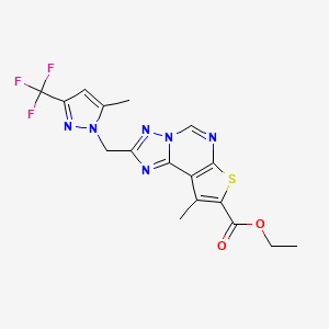 ethyl 9-methyl-2-{[5-methyl-3-(trifluoromethyl)-1H-pyrazol-1-yl]methyl}thieno[3,2-e][1,2,4]triazolo[1,5-c]pyrimidine-8-carboxylate