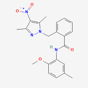 molecular formula C21H22N4O4 B10945453 2-[(3,5-dimethyl-4-nitro-1H-pyrazol-1-yl)methyl]-N-(2-methoxy-5-methylphenyl)benzamide 