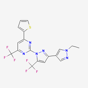 molecular formula C18H12F6N6S B10945478 1'-ethyl-1-[4-(thiophen-2-yl)-6-(trifluoromethyl)pyrimidin-2-yl]-5-(trifluoromethyl)-1H,1'H-3,4'-bipyrazole 