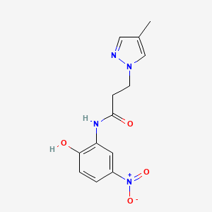 molecular formula C13H14N4O4 B10945574 N-(2-hydroxy-5-nitrophenyl)-3-(4-methyl-1H-pyrazol-1-yl)propanamide 