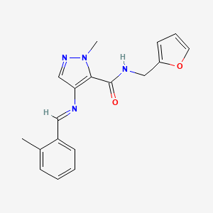 N-(furan-2-ylmethyl)-1-methyl-4-{[(E)-(2-methylphenyl)methylidene]amino}-1H-pyrazole-5-carboxamide